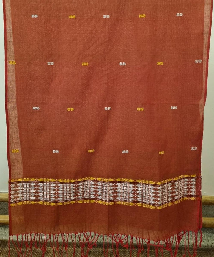 Rust white handloom cotton assam dupatta