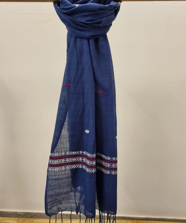 Navy blue offwhite handloom cotton assam dupatta