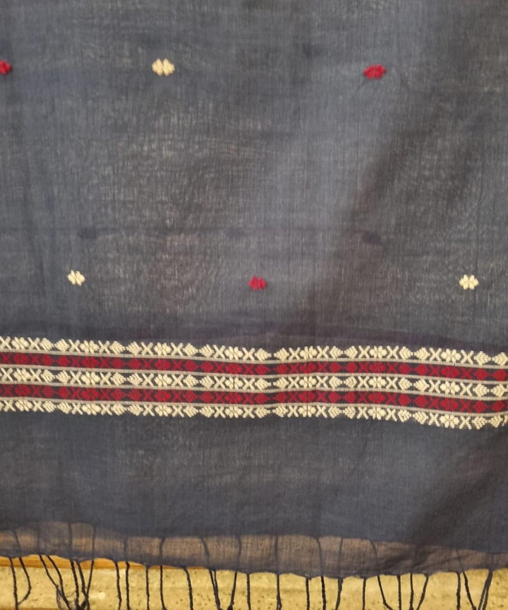 Navy blue offwhite handloom cotton assam dupatta