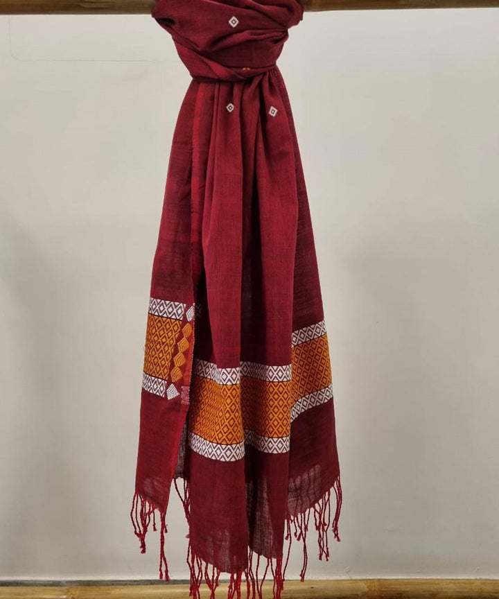 Maroon orange handloom cotton assam dupatta