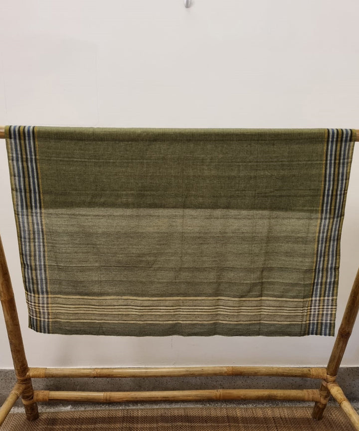 Olive green striped pallu cotton handwoven assam saree