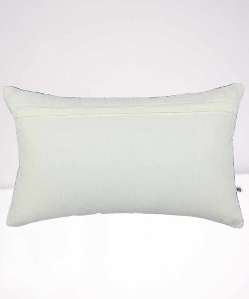 Green bird loop handembroidered cotton cushion cover