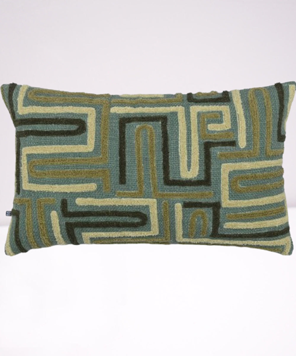 Green handembroidered  cotton cushion cover