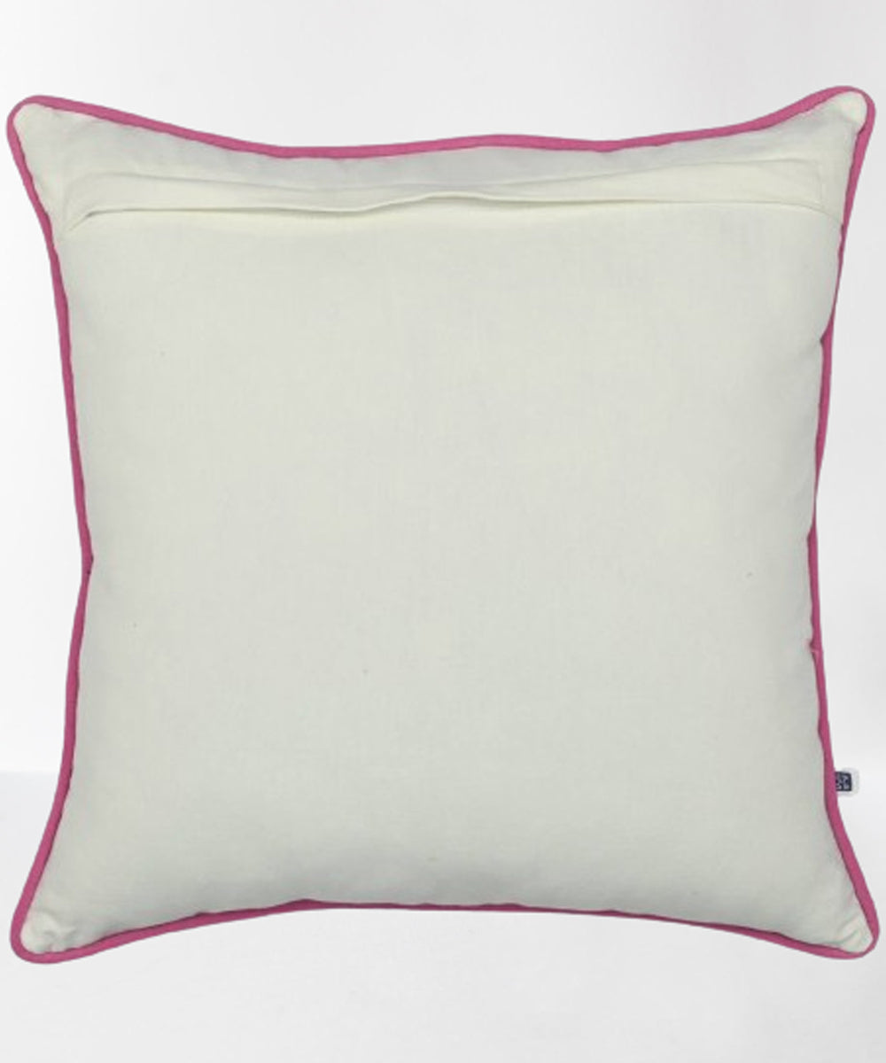 Off white handembroidered cotton oleander cushion cover