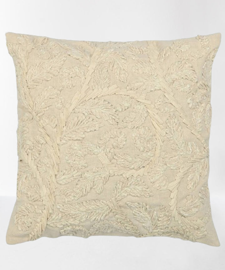 Cream leaf handembroidered cotton cushion cove