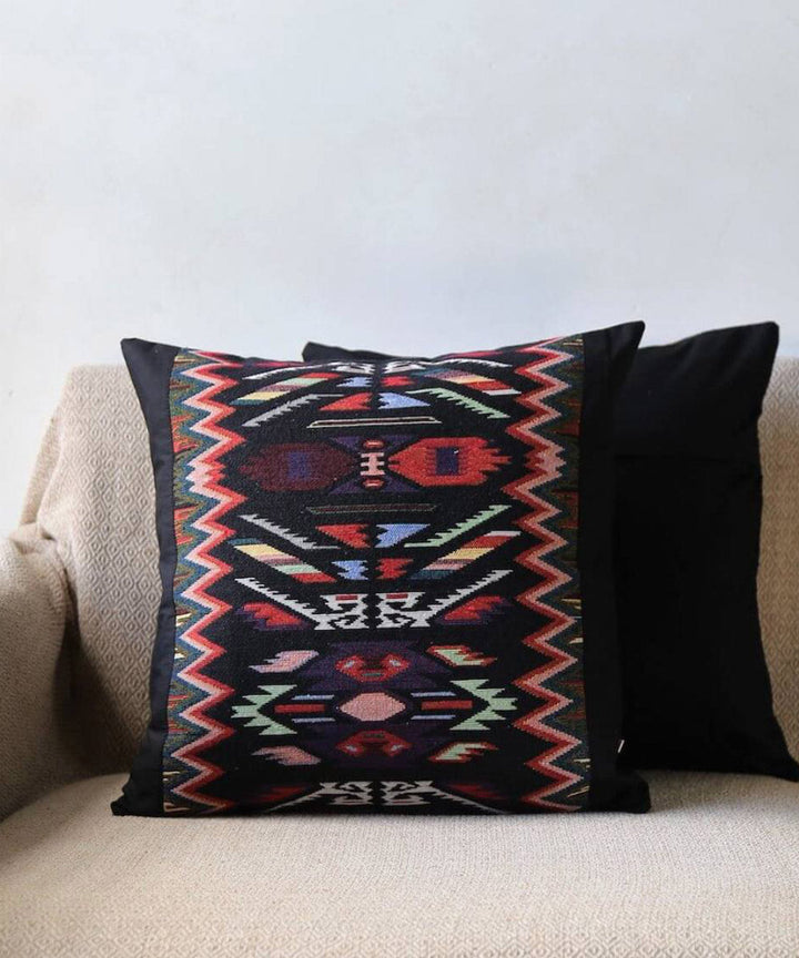 Black handwoven ikat cotton cushion cover