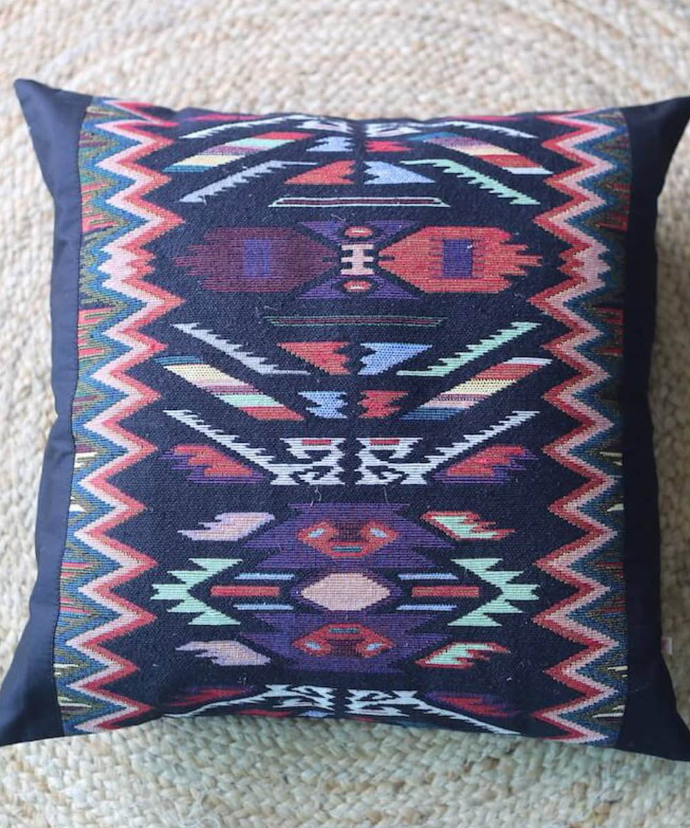 Black handwoven ikat cotton cushion cover