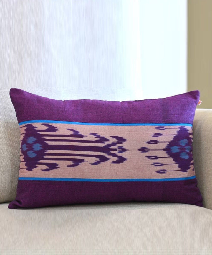 Purple cream handwoven ikat cotton cushion cover