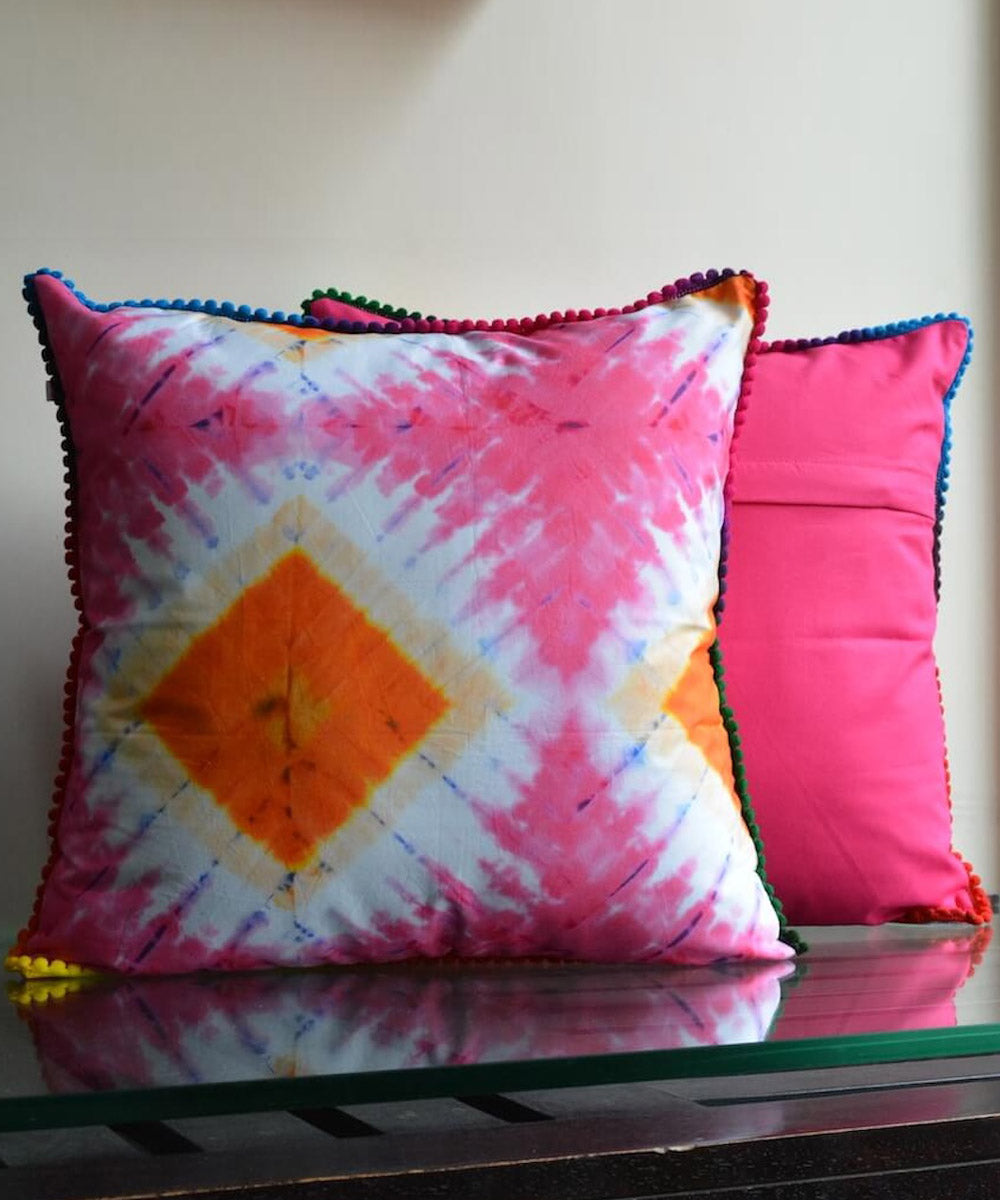 Pink orange handpainted cotton cushion cover