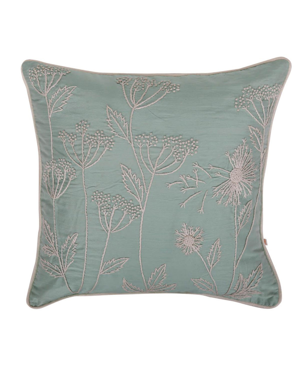 Sea blue hand embroidery cotton silk cushion cover