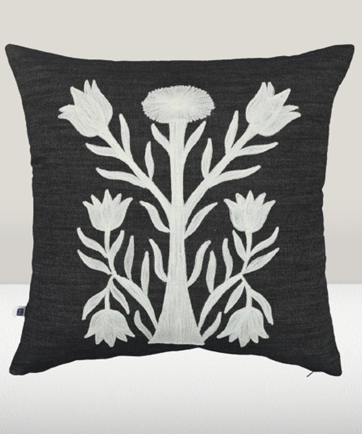 Black white tree handmade denim cushion cover
