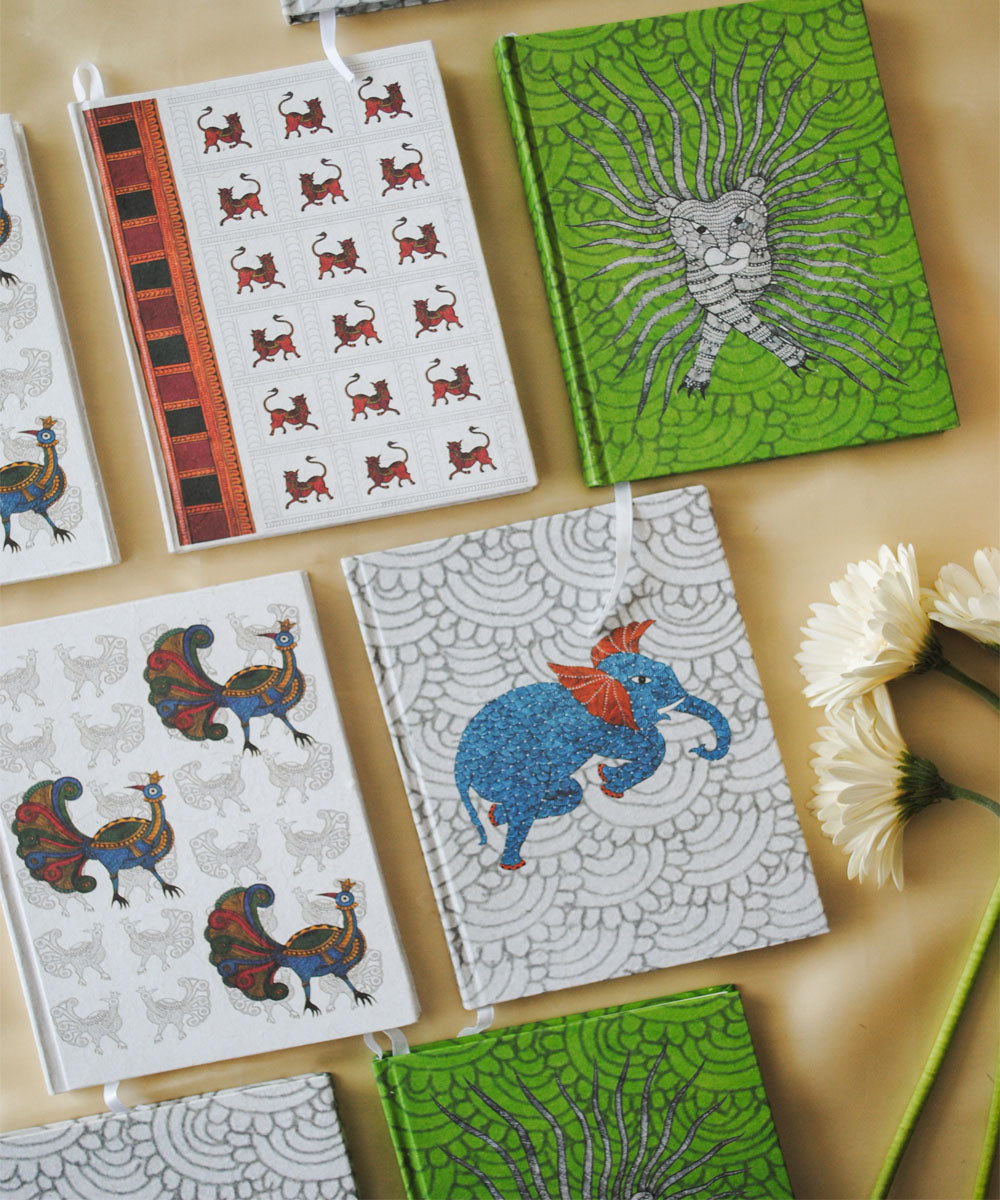 Light green handcrafted gond art A5 journal