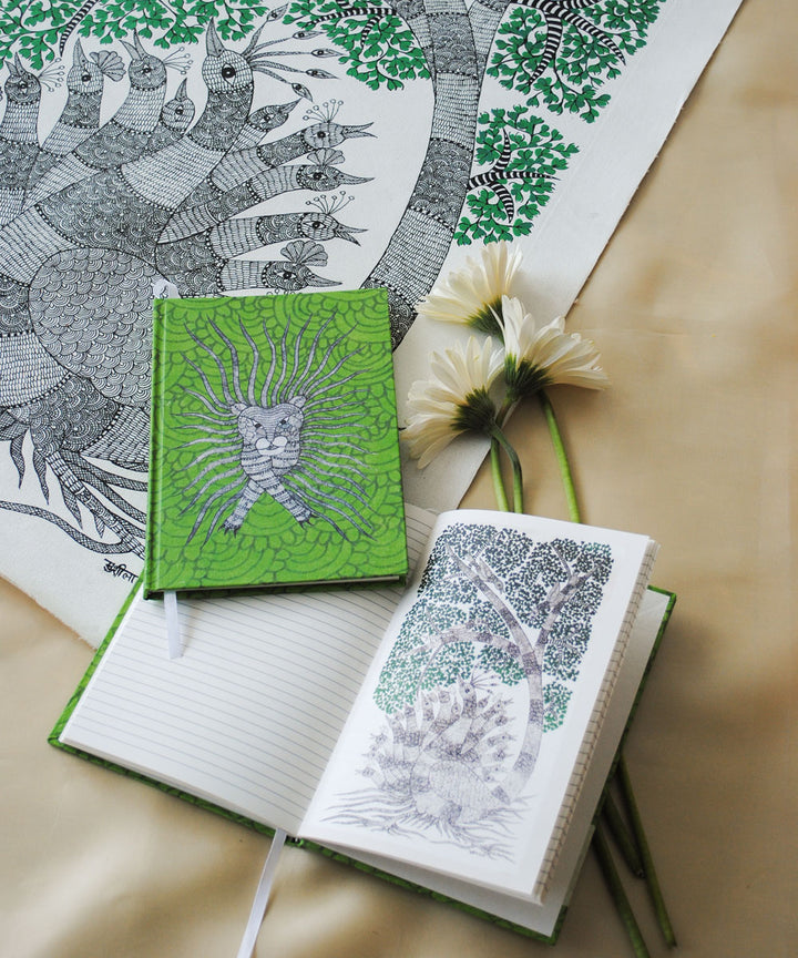 Light green handcrafted gond art A5 journal