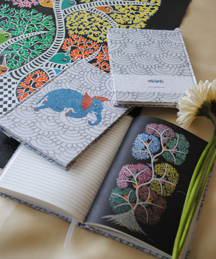 White handcrafted elephant gond art A5 journal