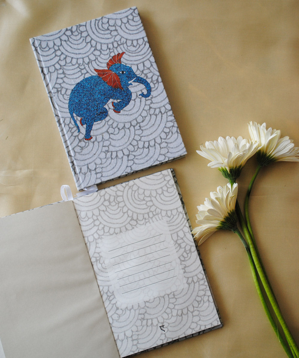 White handcrafted elephant gond art A5 journal