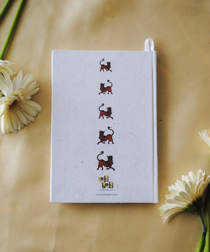 White handcrafted wild boar gond art A5 journal