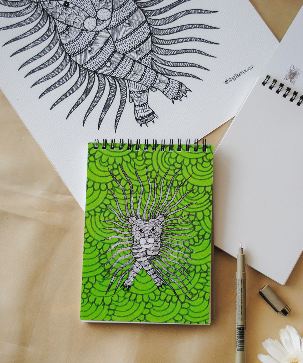 White handcrafted tiger gond art A5 journal