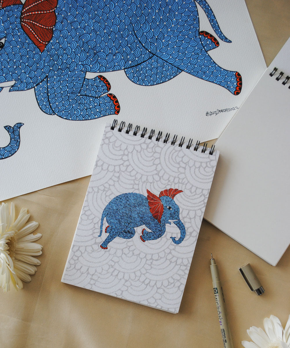 White hand crafted elephant gond art A5 journal