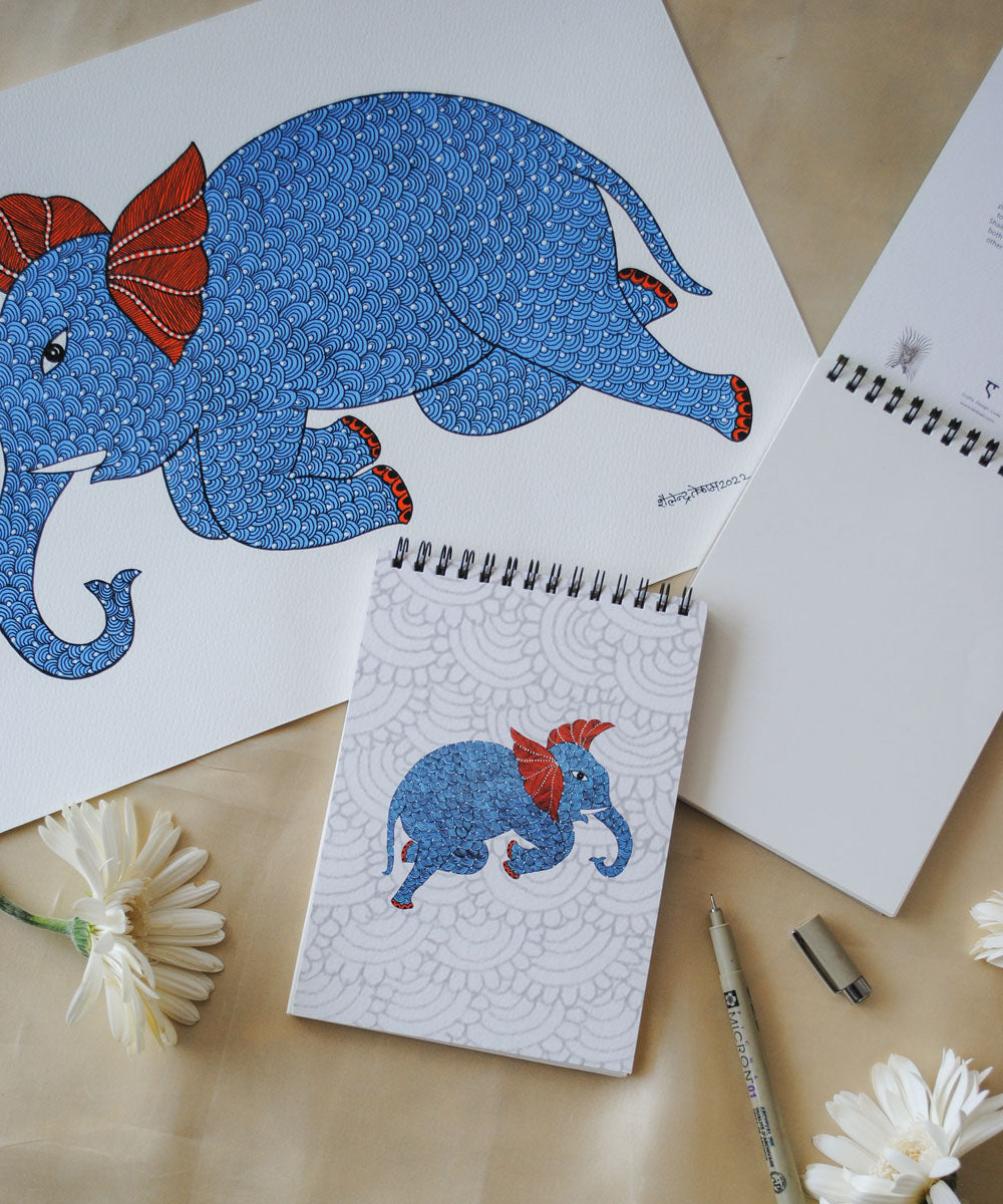White hand crafted elephant gond art A5 journal