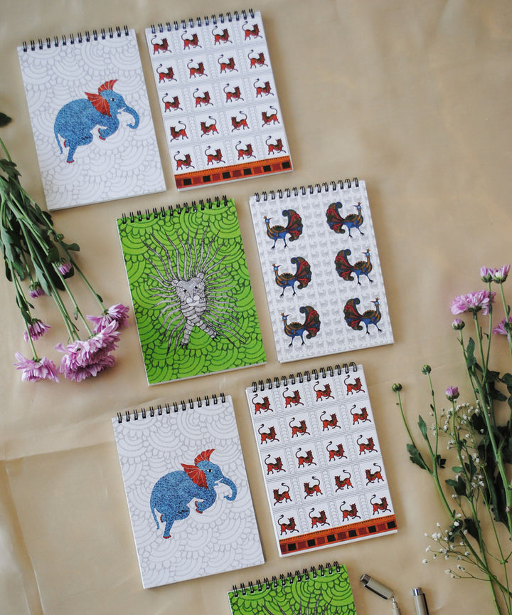 White hand crafted wild boar gond art A5 journal