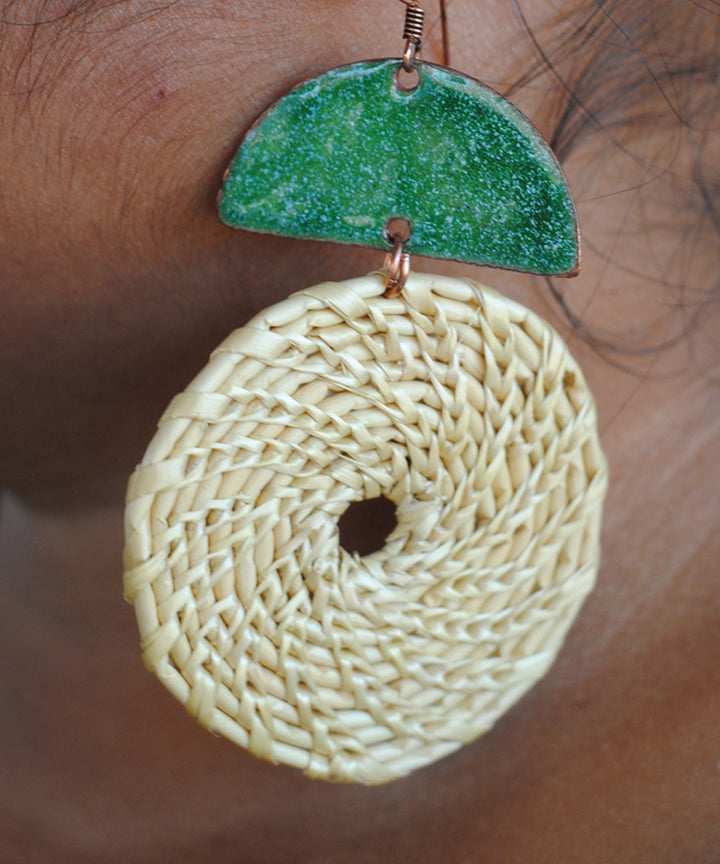 Beige green handcrafted golden grass earring