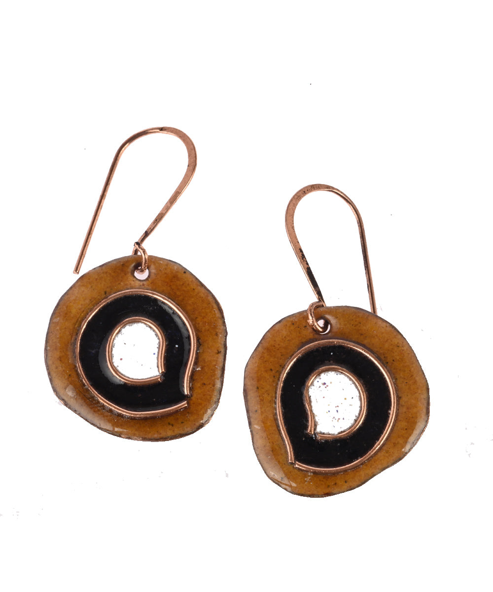 Ochre handcrafted copper enamel earring