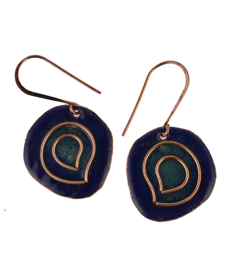 Blue handcrafted copper enamel earring