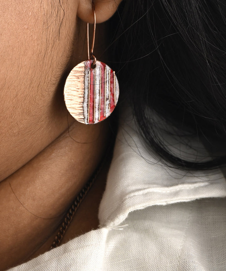 Red handcrafted copper enamel earring
