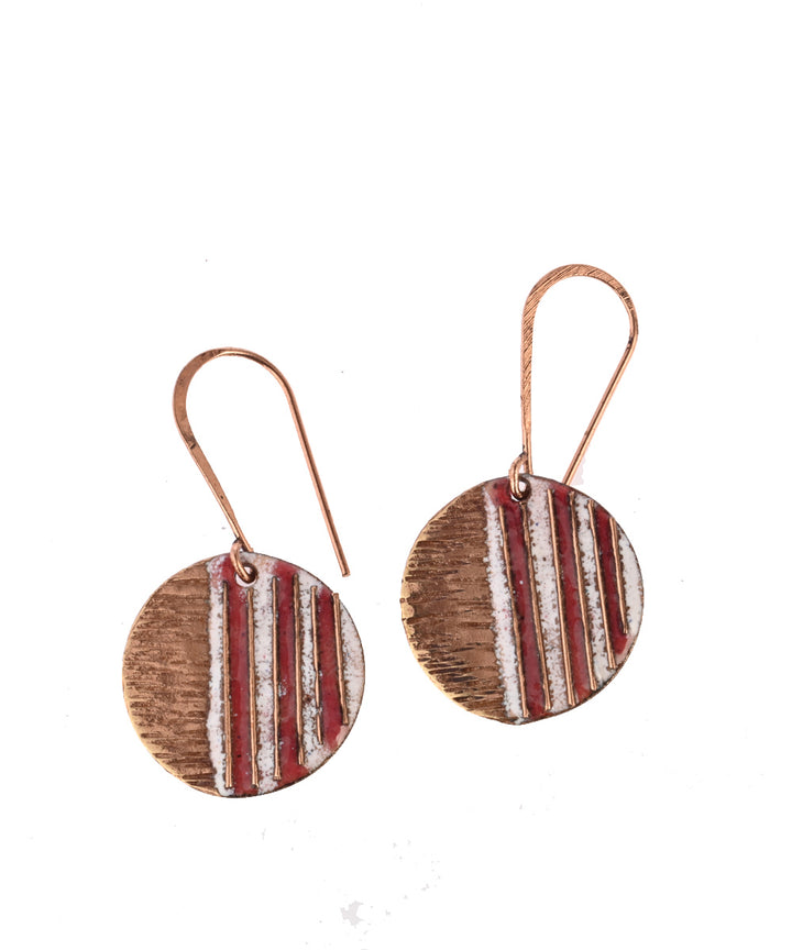 Red handcrafted copper enamel earring