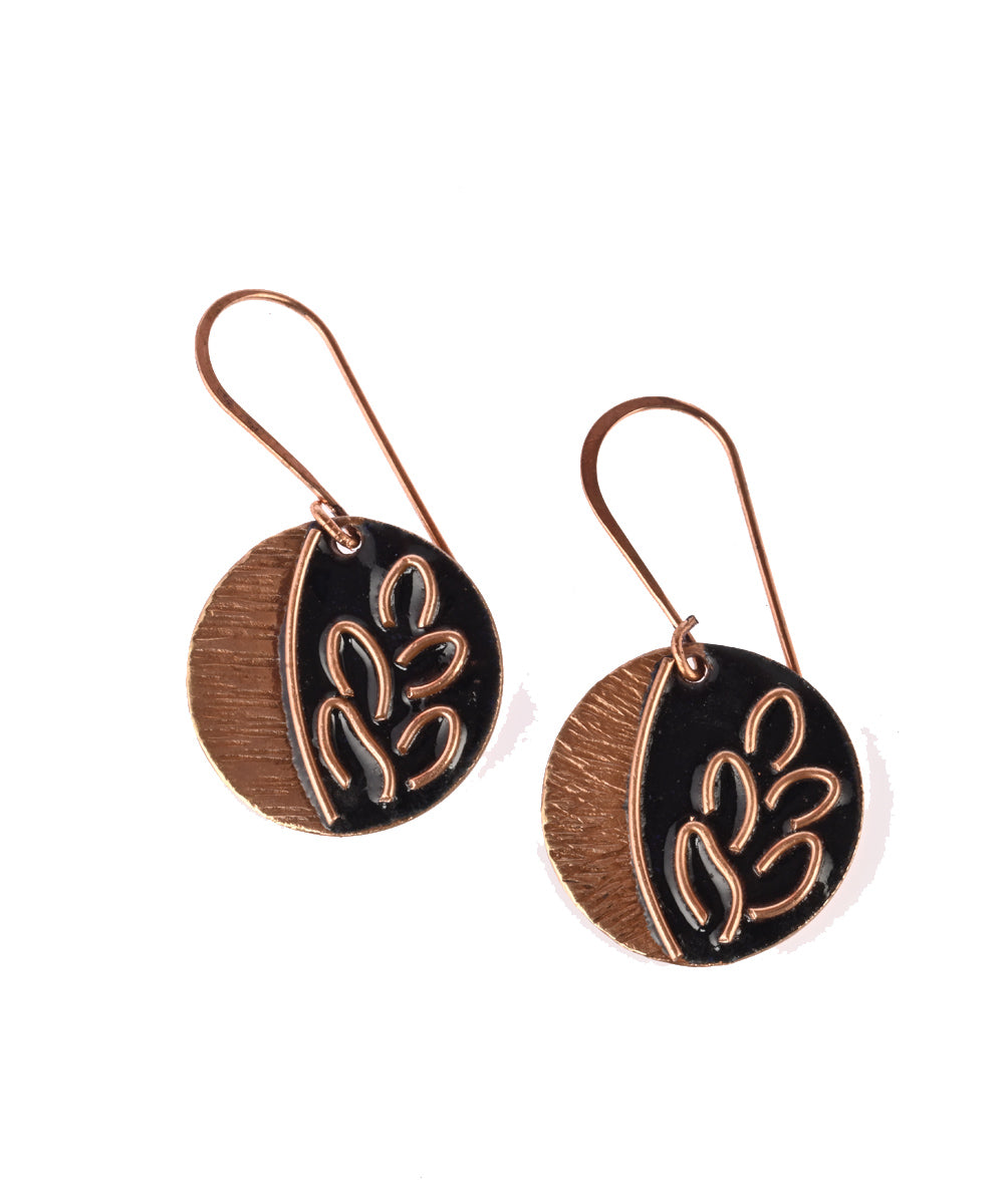 Black hand crafted copper enamel earring