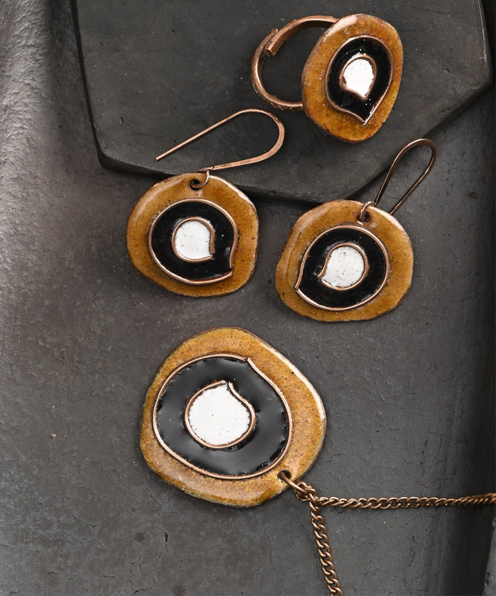 Brown black handcrafted copper enamel jewellery set