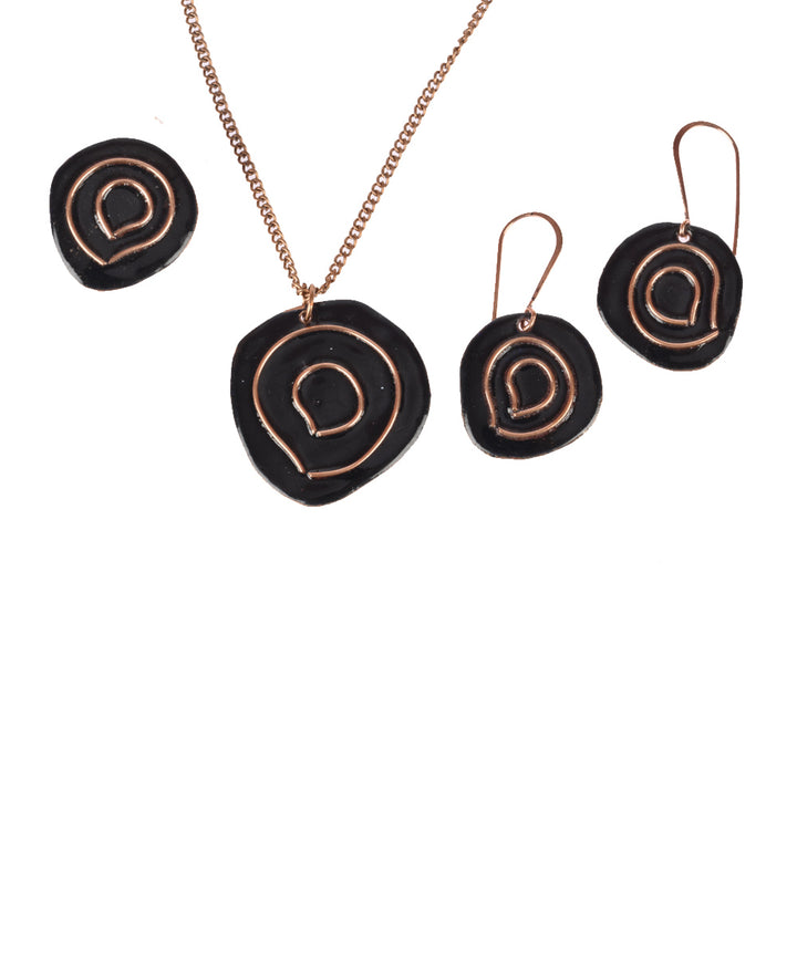 Black handcrafted copper enamel jewellery set