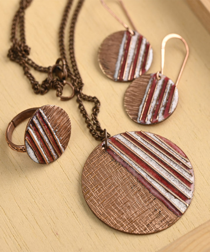 Red handcrafted copper enamel jewellery set