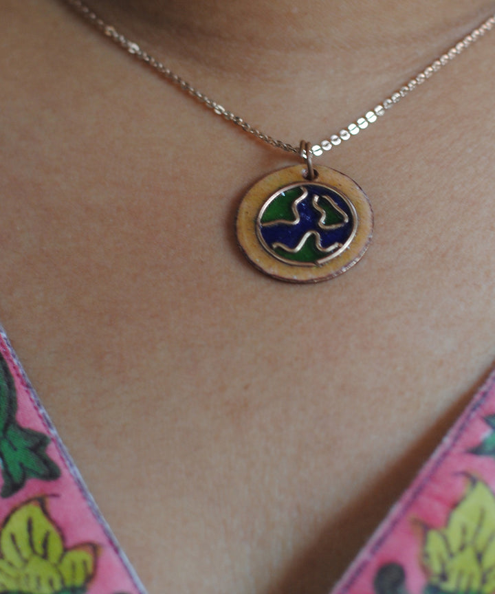 Blue handcrafted copper enamel pendant necklace