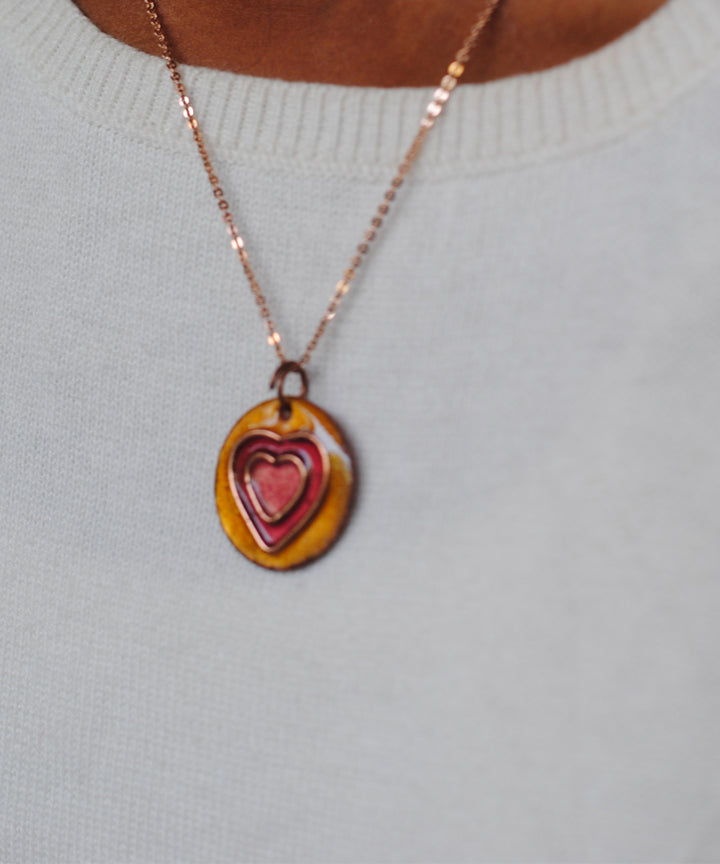 Golen handcrafted heart motif copper enamel pendant necklace