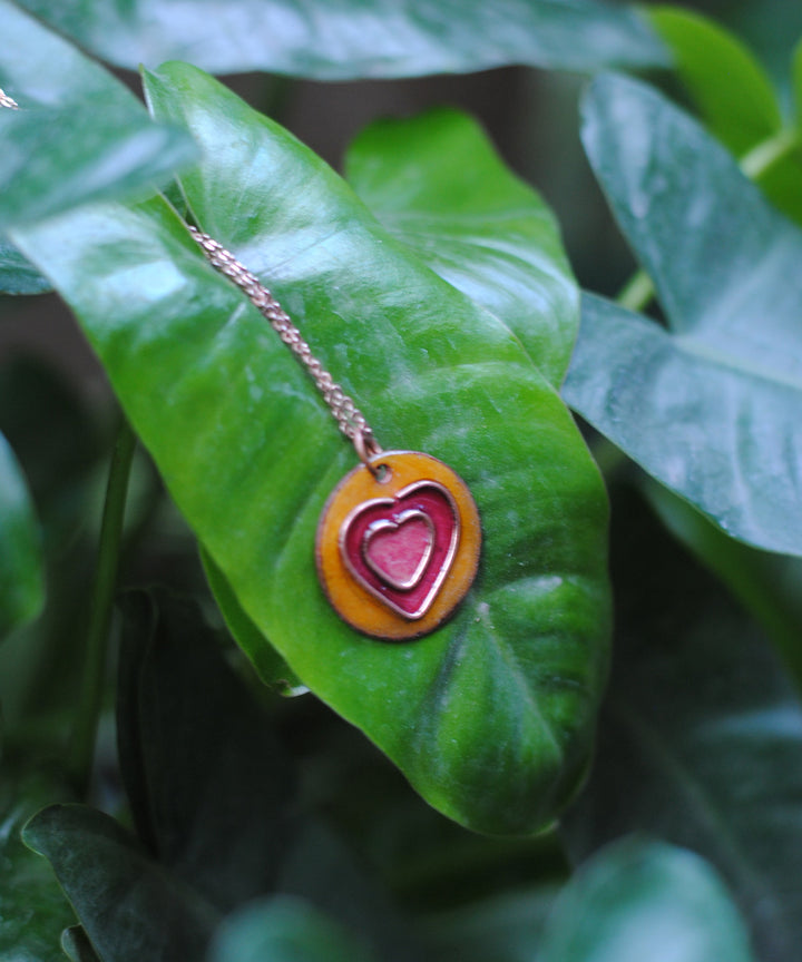 Golen handcrafted heart motif copper enamel pendant necklace