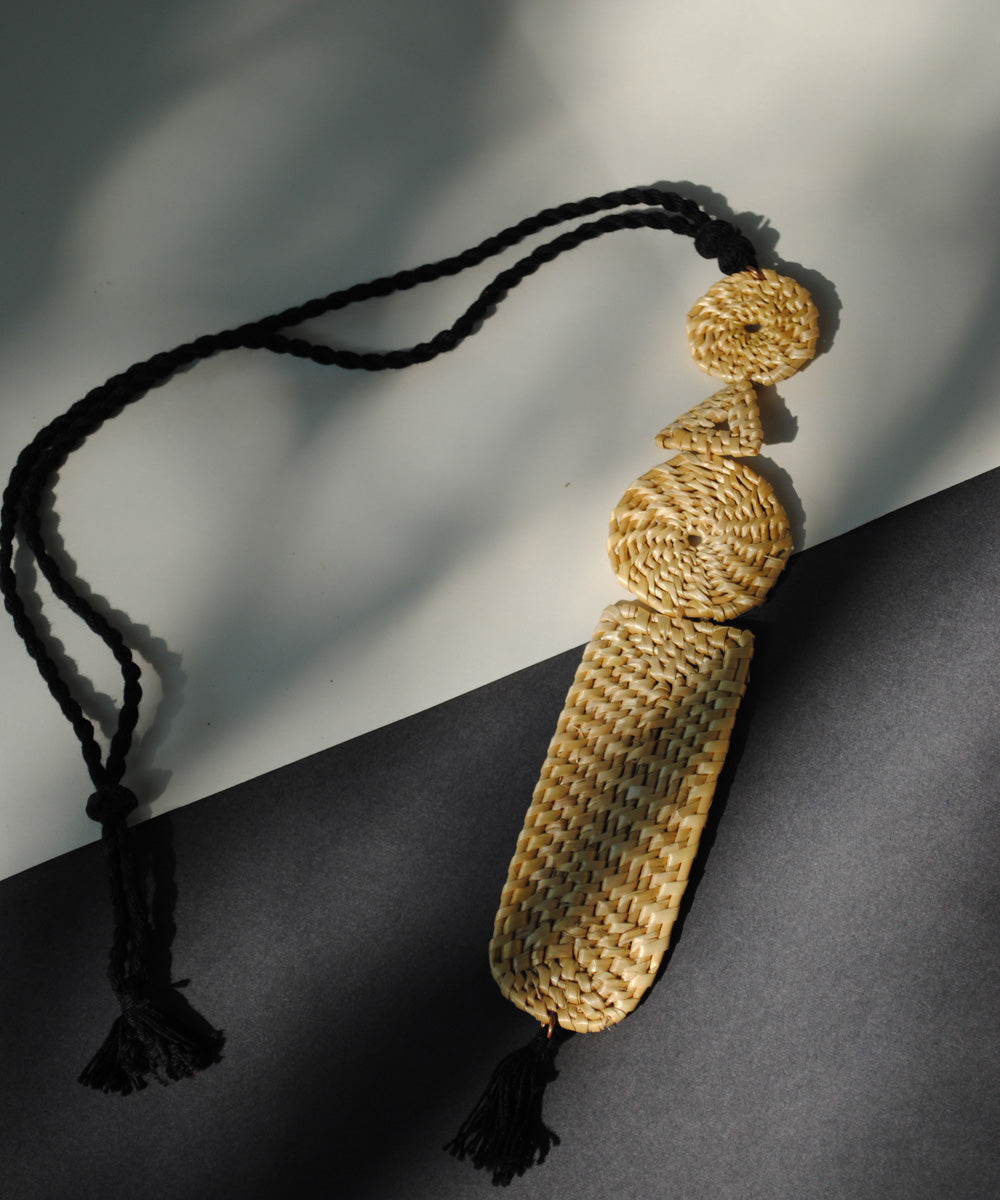 Beige handcrafted golden grass pendant necklace