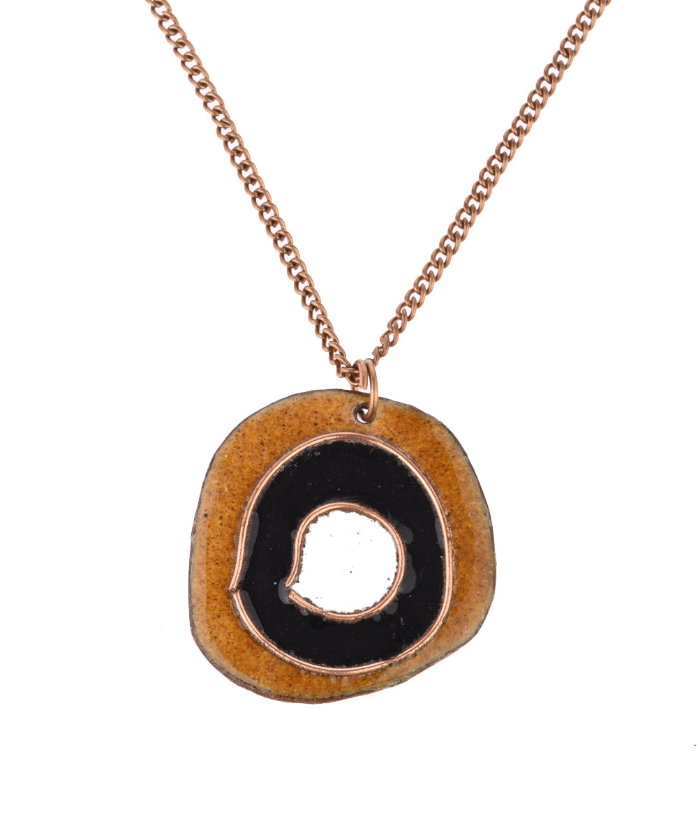 Brown black handcrafted copper enamel pendant