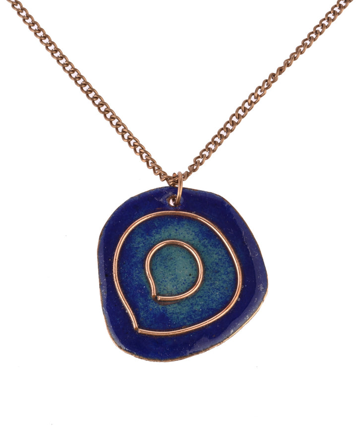 Blue handcrafted copper enamel pendant