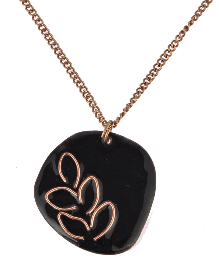 Black leaf handcrafted copper enamel pendant