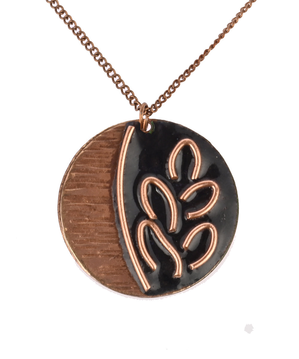 Black leaf hand crafted copper enamel pendant