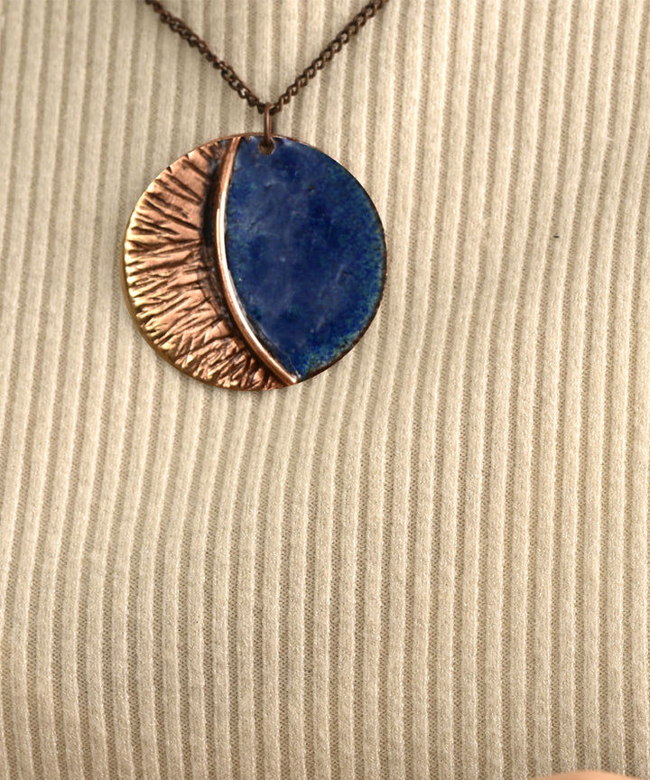 Blue hand crafted copper enamel pendant