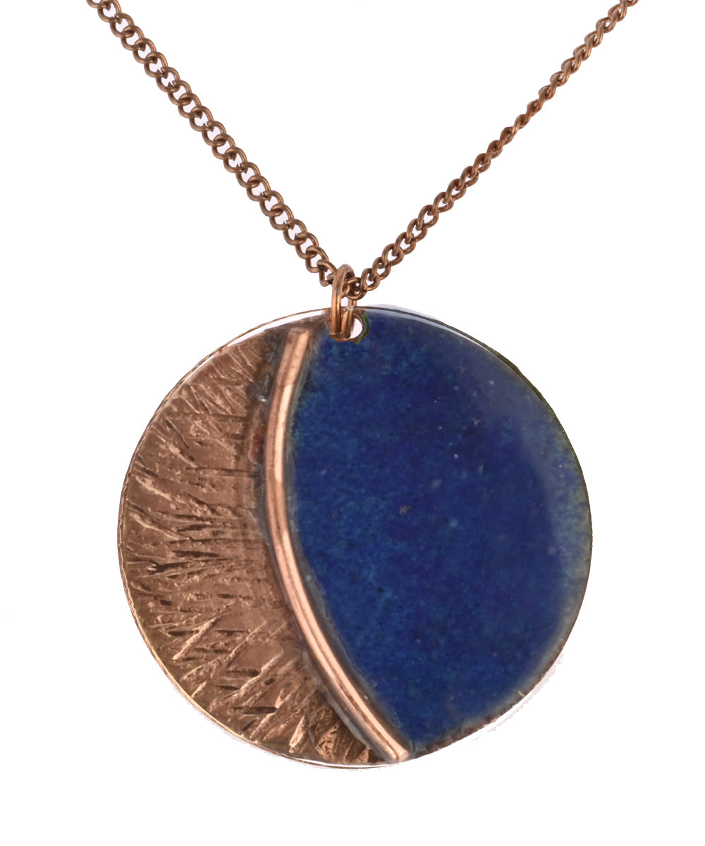 Blue hand crafted copper enamel pendant