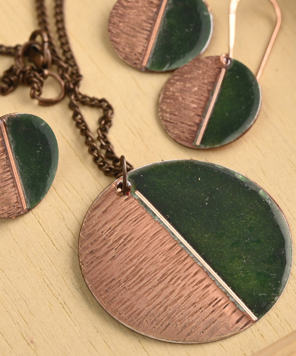 Green handcrafted copper enamel pendant