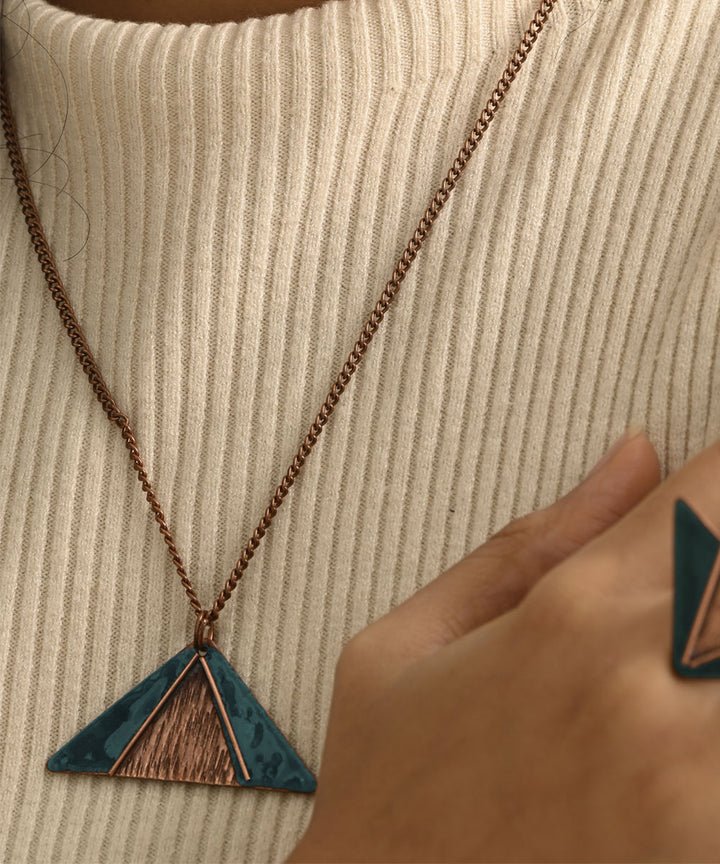 Blue triangle handcrafted copper enamel pendant