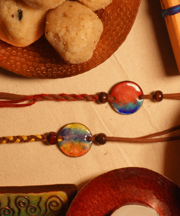 Handcrafted indraa copper enamel rakhi