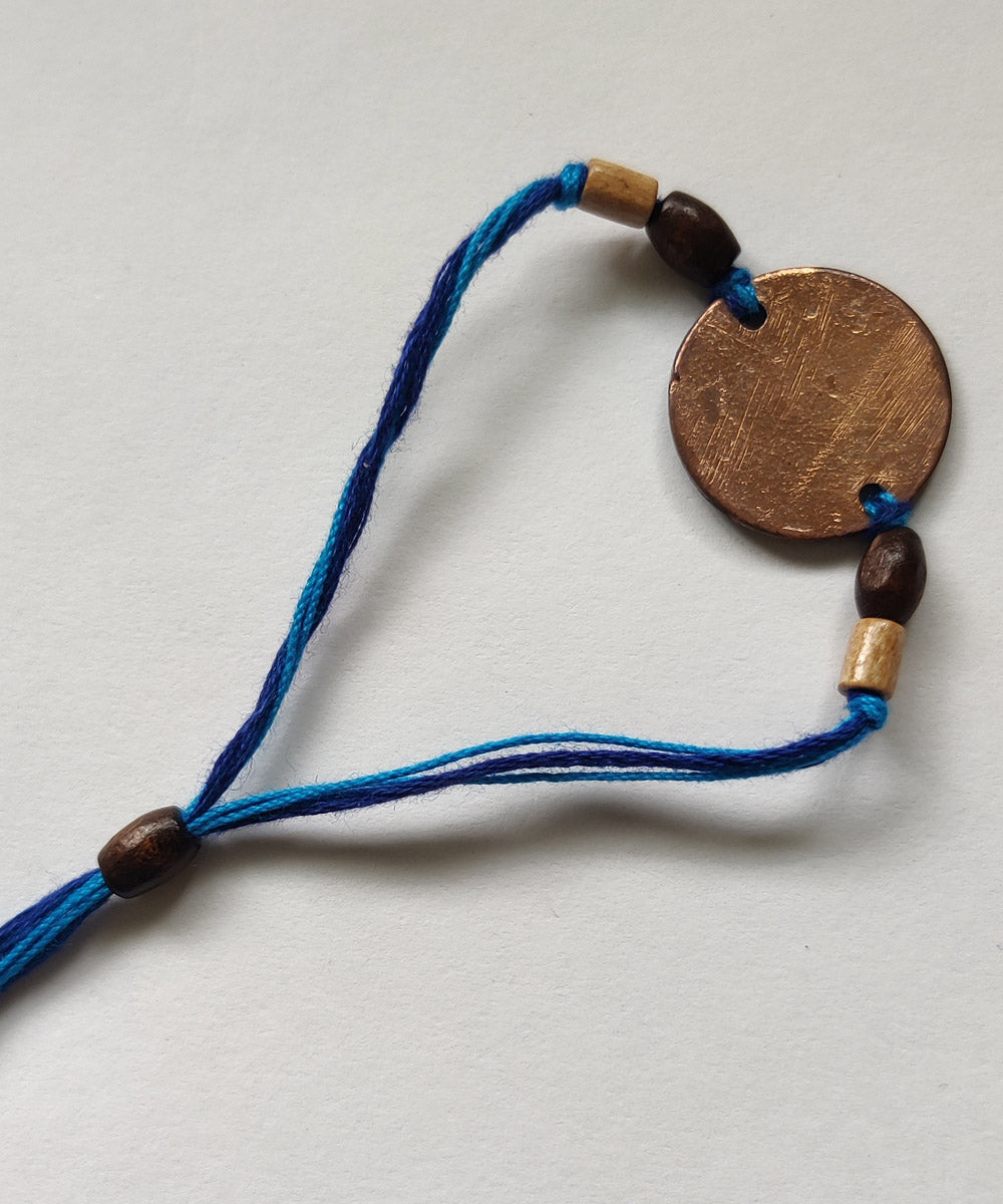 Navy blue hand crafted copper rakhi