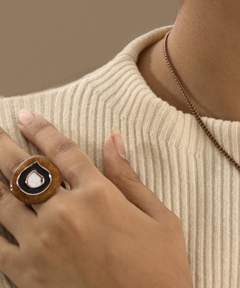 Brown black handcrafted copper enamel ring