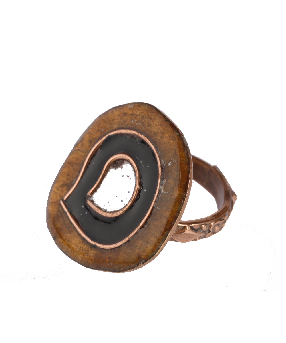 Brown black handcrafted copper enamel ring