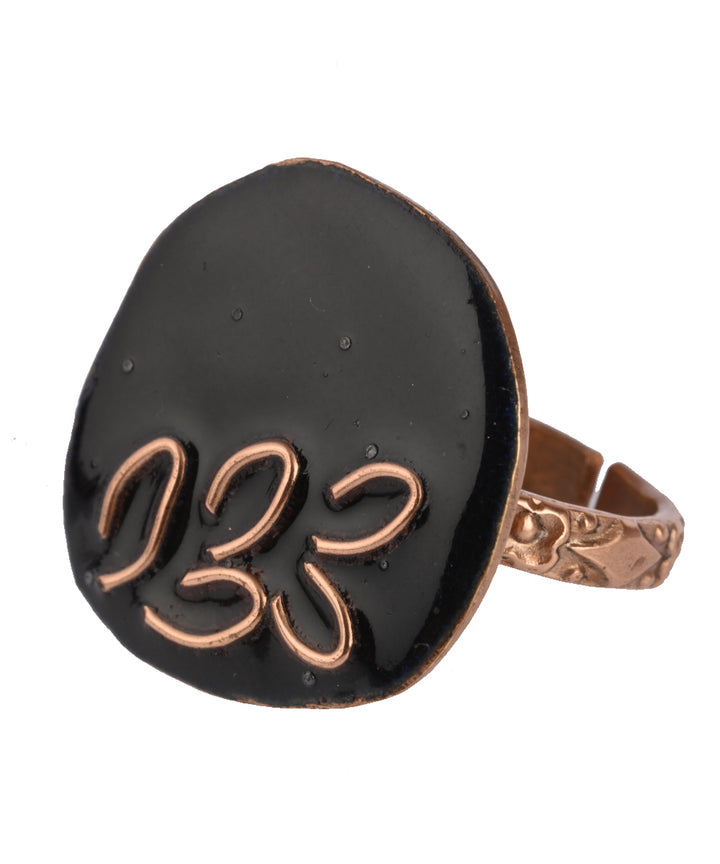 Black leaf hand crafted copper enamel ring
